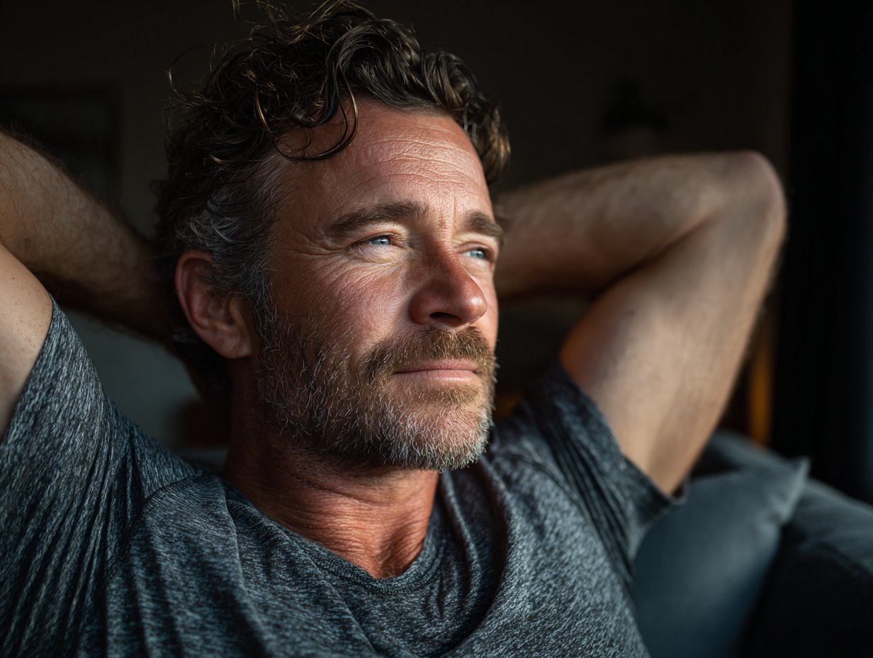 Здорова людина середнього віку займається активними вправами